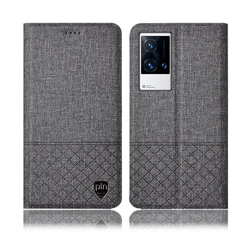 Coque Clapet Portefeuille Livre Tissu H13P pour Vivo iQOO 8 5G Gris