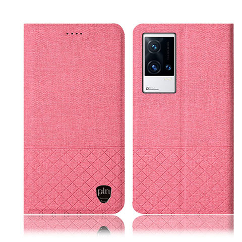 Coque Clapet Portefeuille Livre Tissu H13P pour Vivo iQOO 8 5G Rose