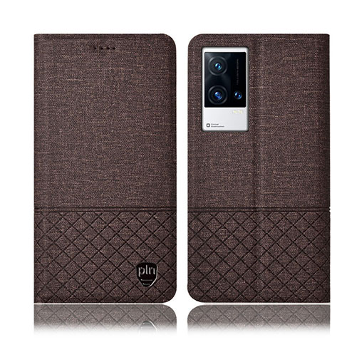 Coque Clapet Portefeuille Livre Tissu H13P pour Vivo iQOO 8 Pro 5G Marron