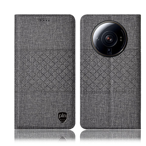 Coque Clapet Portefeuille Livre Tissu H13P pour Xiaomi Mi 12 Ultra 5G Gris