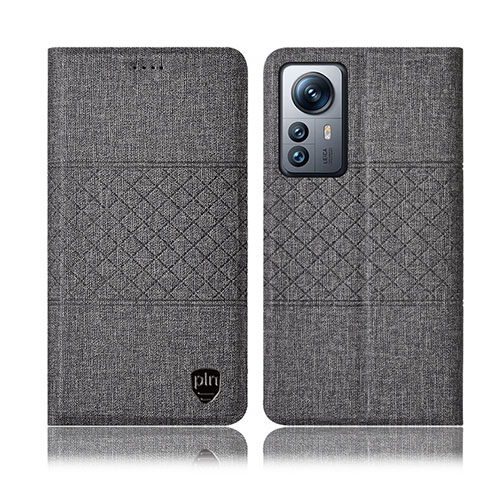 Coque Clapet Portefeuille Livre Tissu H13P pour Xiaomi Mi 12S 5G Gris