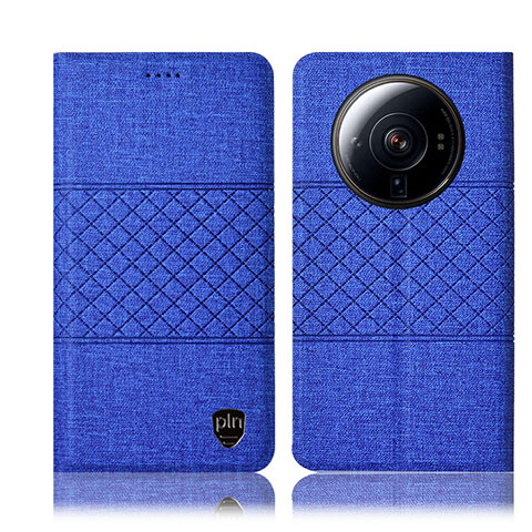 Coque Clapet Portefeuille Livre Tissu H13P pour Xiaomi Mi 12S Ultra 5G Bleu