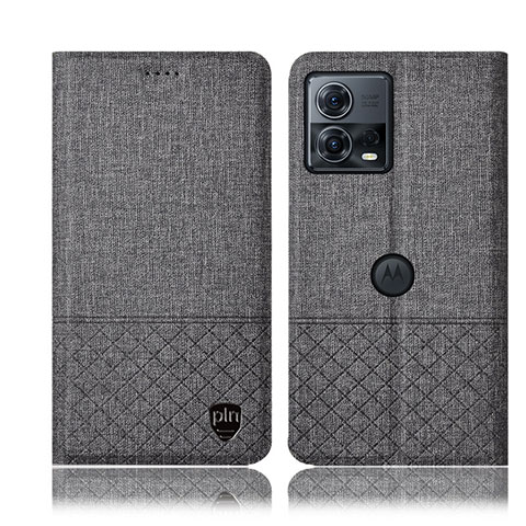 Coque Clapet Portefeuille Livre Tissu H14P pour Motorola Moto Edge 30 Fusion 5G Gris