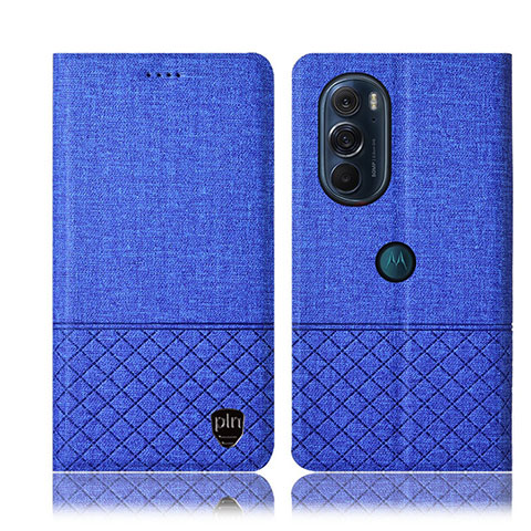 Coque Clapet Portefeuille Livre Tissu H14P pour Motorola Moto Edge Plus (2022) 5G Bleu