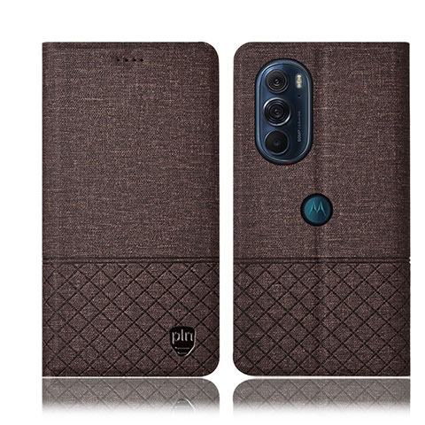 Coque Clapet Portefeuille Livre Tissu H14P pour Motorola Moto Edge Plus (2022) 5G Marron