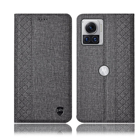 Coque Clapet Portefeuille Livre Tissu H14P pour Motorola Moto Edge X30 Pro 5G Gris