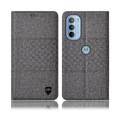 Coque Clapet Portefeuille Livre Tissu H14P pour Motorola Moto G31 Gris