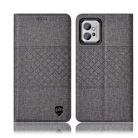 Coque Clapet Portefeuille Livre Tissu H14P pour Motorola Moto G32 Gris