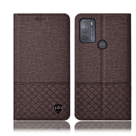 Coque Clapet Portefeuille Livre Tissu H14P pour Motorola Moto G50 Marron