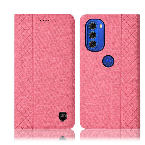 Coque Clapet Portefeuille Livre Tissu H14P pour Motorola Moto G51 5G Rose