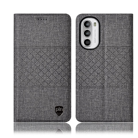 Coque Clapet Portefeuille Livre Tissu H14P pour Motorola MOTO G52 Gris