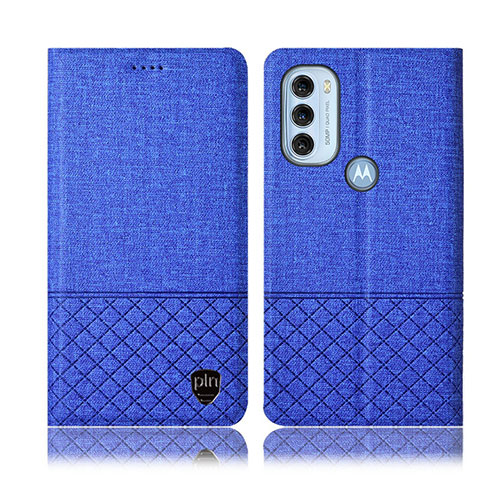 Coque Clapet Portefeuille Livre Tissu H14P pour Motorola Moto G71 5G Bleu