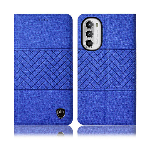 Coque Clapet Portefeuille Livre Tissu H14P pour Motorola Moto G71s 5G Bleu