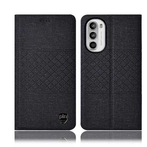 Coque Clapet Portefeuille Livre Tissu H14P pour Motorola Moto G71s 5G Noir