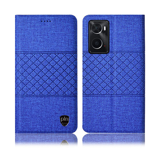 Coque Clapet Portefeuille Livre Tissu H14P pour Oppo A36 Bleu