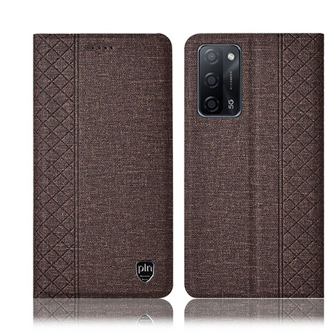 Coque Clapet Portefeuille Livre Tissu H14P pour Oppo A56 5G Marron