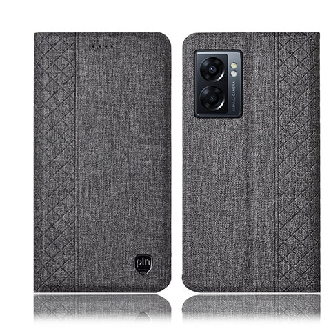 Coque Clapet Portefeuille Livre Tissu H14P pour Oppo A56S 5G Gris