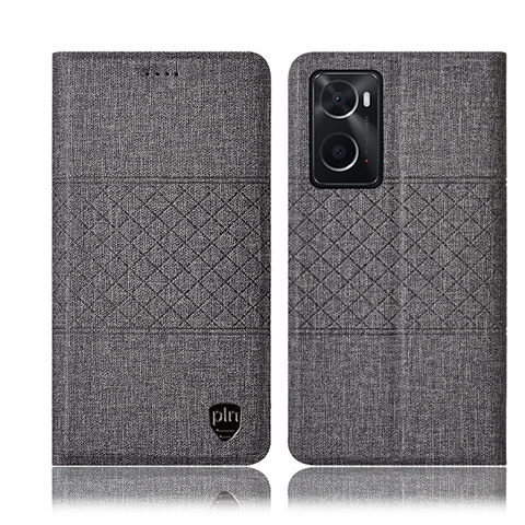 Coque Clapet Portefeuille Livre Tissu H14P pour Oppo A76 Gris