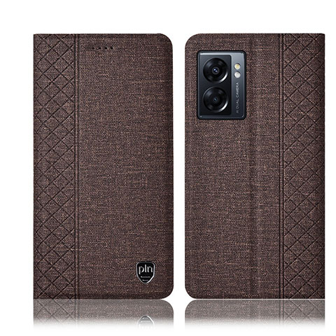 Coque Clapet Portefeuille Livre Tissu H14P pour Oppo A77 5G Marron