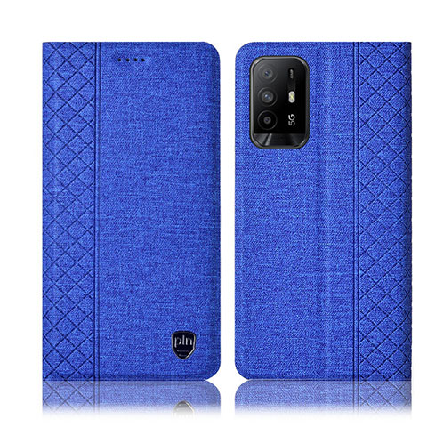 Coque Clapet Portefeuille Livre Tissu H14P pour Oppo A94 5G Bleu