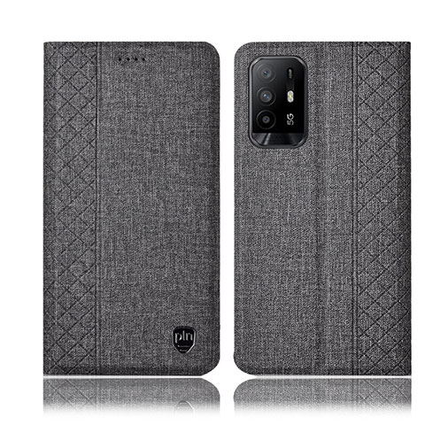 Coque Clapet Portefeuille Livre Tissu H14P pour Oppo A95 5G Gris