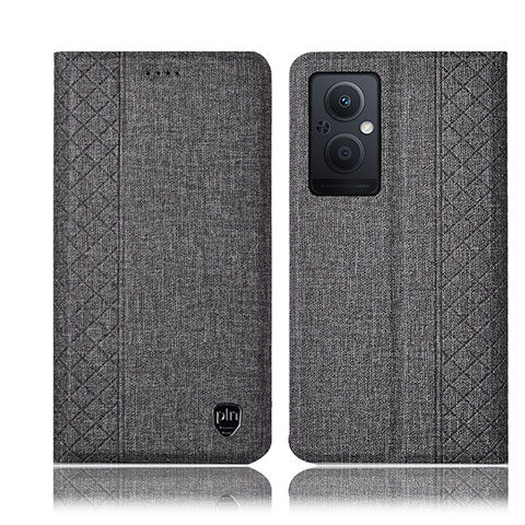 Coque Clapet Portefeuille Livre Tissu H14P pour Oppo F21 Pro 5G Gris