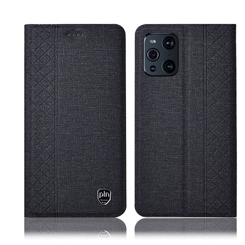 Coque Clapet Portefeuille Livre Tissu H14P pour Oppo Find X3 5G Noir