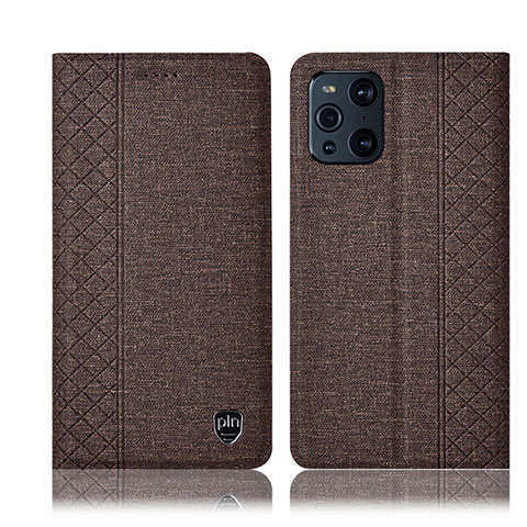 Coque Clapet Portefeuille Livre Tissu H14P pour Oppo Find X3 Pro 5G Marron