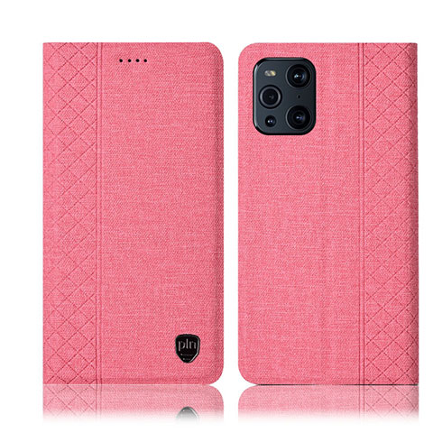 Coque Clapet Portefeuille Livre Tissu H14P pour Oppo Find X3 Pro 5G Rose