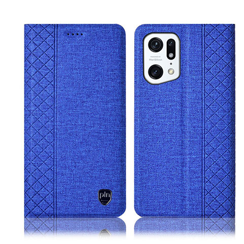 Coque Clapet Portefeuille Livre Tissu H14P pour Oppo Find X5 5G Bleu