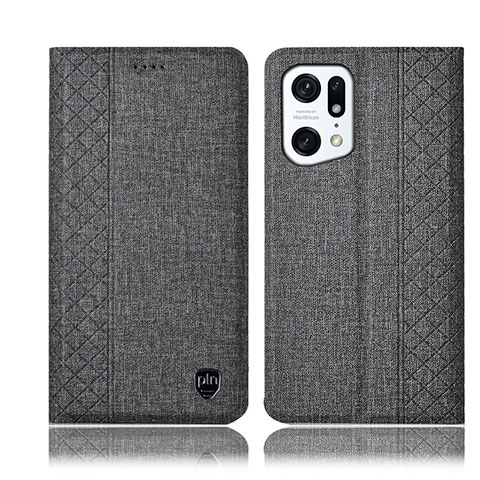 Coque Clapet Portefeuille Livre Tissu H14P pour Oppo Find X5 5G Gris