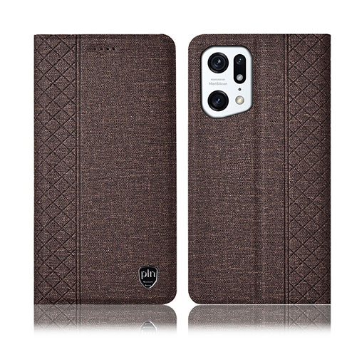 Coque Clapet Portefeuille Livre Tissu H14P pour Oppo Find X5 5G Marron