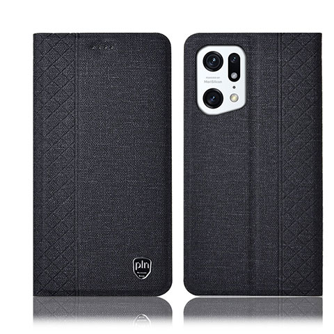 Coque Clapet Portefeuille Livre Tissu H14P pour Oppo Find X5 Pro 5G Noir