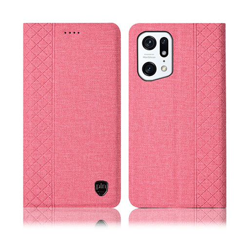 Coque Clapet Portefeuille Livre Tissu H14P pour Oppo Find X5 Pro 5G Rose