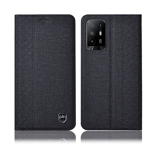 Coque Clapet Portefeuille Livre Tissu H14P pour Oppo Reno5 Z 5G Noir