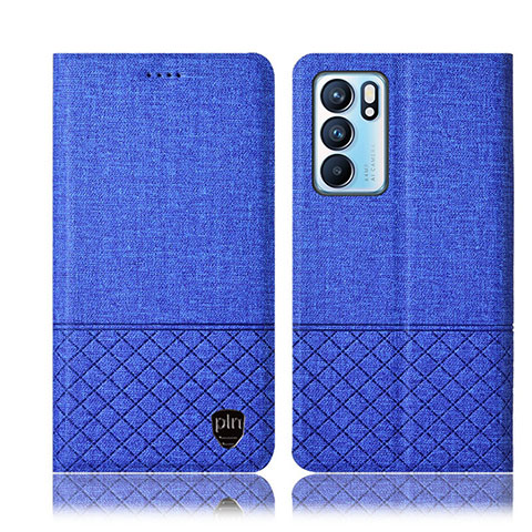 Coque Clapet Portefeuille Livre Tissu H14P pour Oppo Reno6 5G Bleu