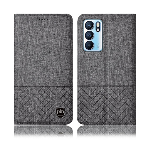 Coque Clapet Portefeuille Livre Tissu H14P pour Oppo Reno6 5G Gris