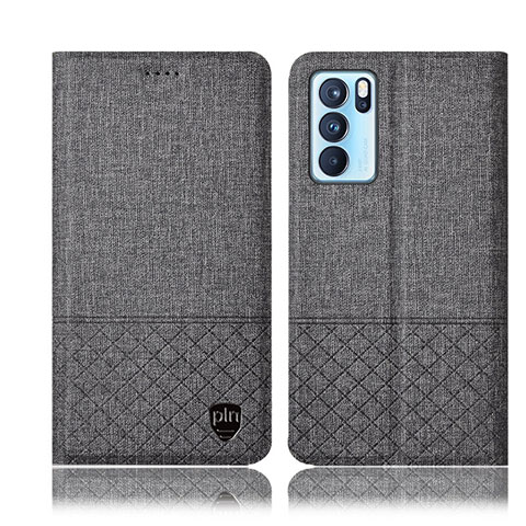 Coque Clapet Portefeuille Livre Tissu H14P pour Oppo Reno6 Pro 5G India Gris