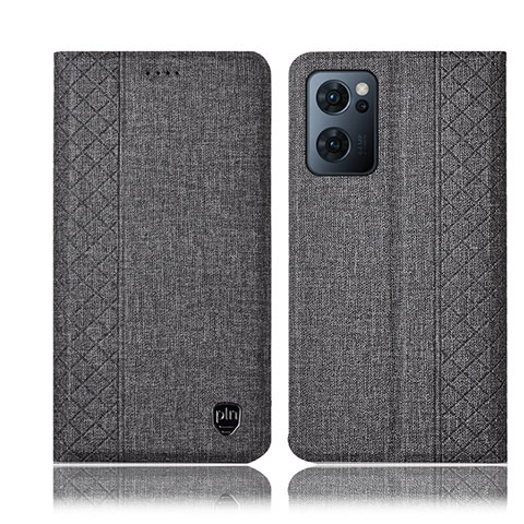 Coque Clapet Portefeuille Livre Tissu H14P pour Oppo Reno7 5G Gris