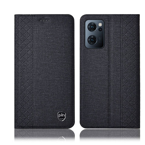 Coque Clapet Portefeuille Livre Tissu H14P pour Oppo Reno7 5G Noir