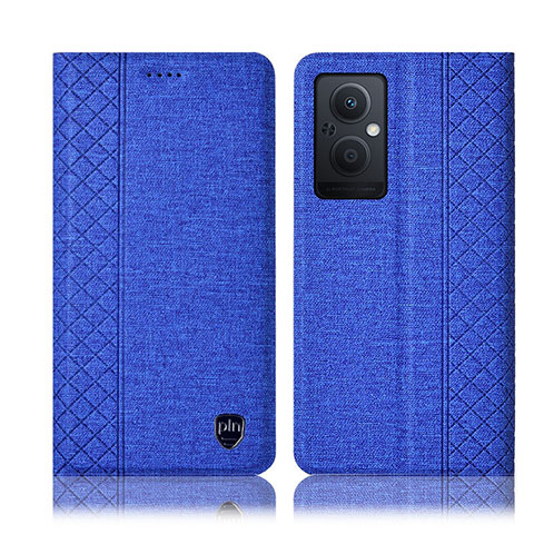 Coque Clapet Portefeuille Livre Tissu H14P pour Oppo Reno7 Lite 5G Bleu