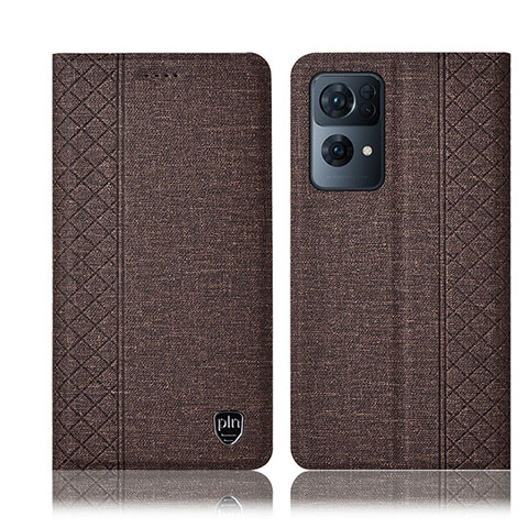 Coque Clapet Portefeuille Livre Tissu H14P pour Oppo Reno7 Pro 5G Marron