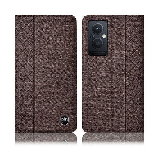 Coque Clapet Portefeuille Livre Tissu H14P pour Oppo Reno8 Lite 5G Marron