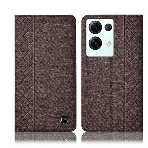 Coque Clapet Portefeuille Livre Tissu H14P pour Oppo Reno9 Pro+ Plus 5G Marron