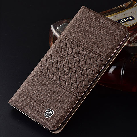 Coque Clapet Portefeuille Livre Tissu H14P pour Samsung Galaxy S21 Plus 5G Marron