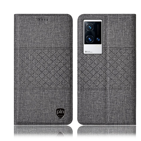 Coque Clapet Portefeuille Livre Tissu H14P pour Vivo iQOO 8 Pro 5G Gris