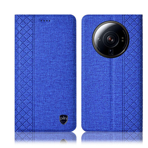 Coque Clapet Portefeuille Livre Tissu H14P pour Xiaomi Mi 12 Ultra 5G Bleu