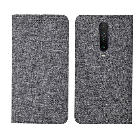 Coque Clapet Portefeuille Livre Tissu L01 pour Xiaomi Poco X2 Gris