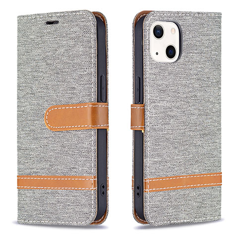 Coque Clapet Portefeuille Livre Tissu pour Apple iPhone 13 Gris