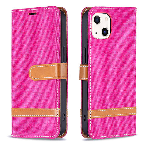 Coque Clapet Portefeuille Livre Tissu pour Apple iPhone 13 Mini Rose Rouge